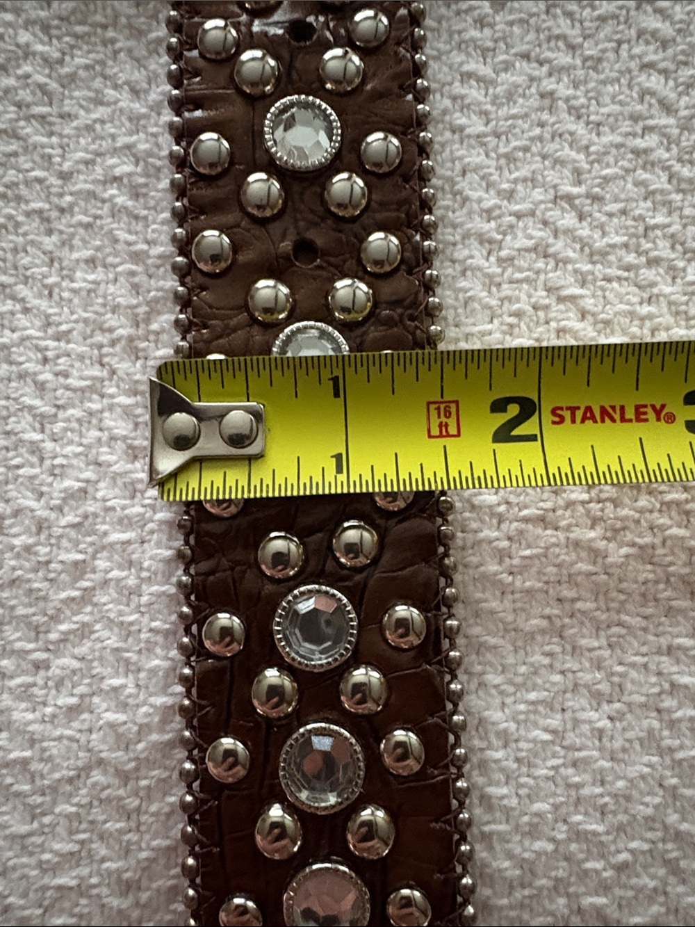 Brown Suede Silver Rhinestone Embellished Western Belt - Picture 7 of 7